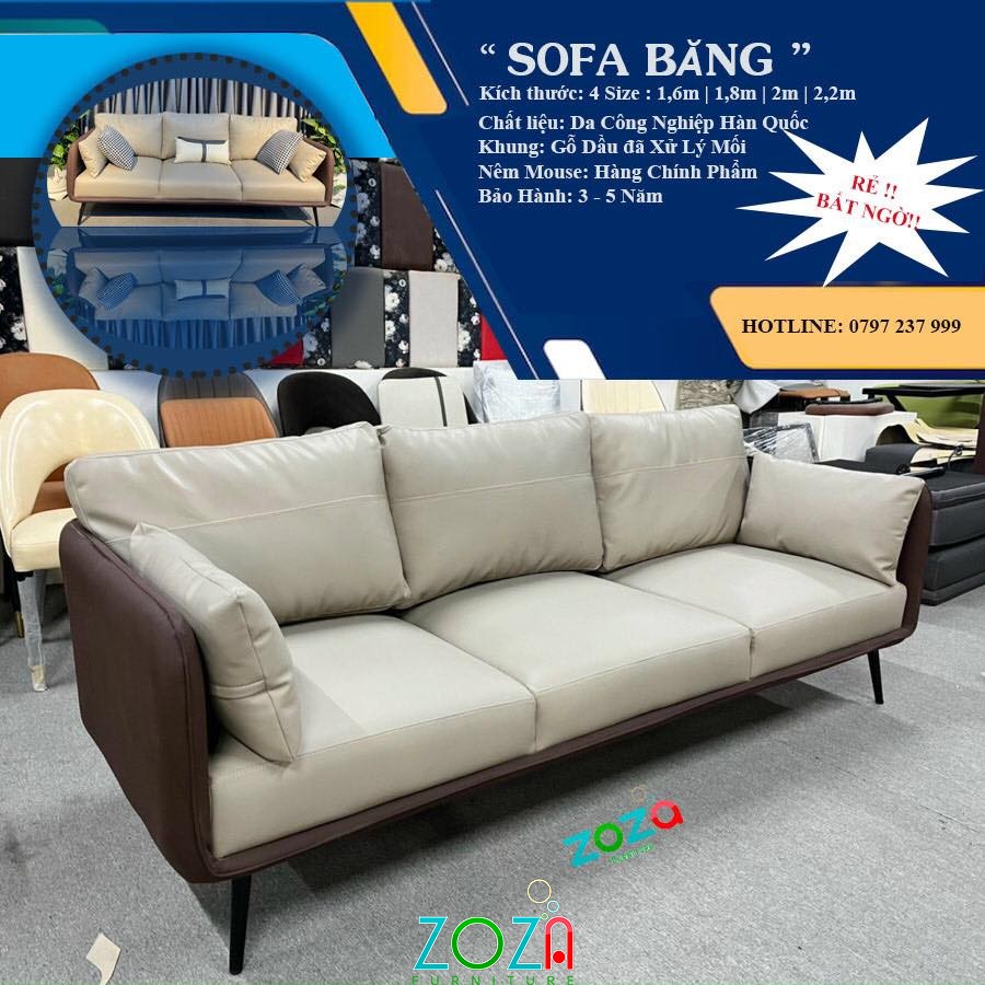 Sofa Băng Da 3 chỗ ngồi cao cấp tại zoza furniture